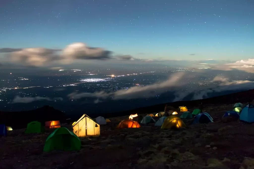 A group of trekkers making their way along the 8-Day Kilimanjaro Lemosho Route.