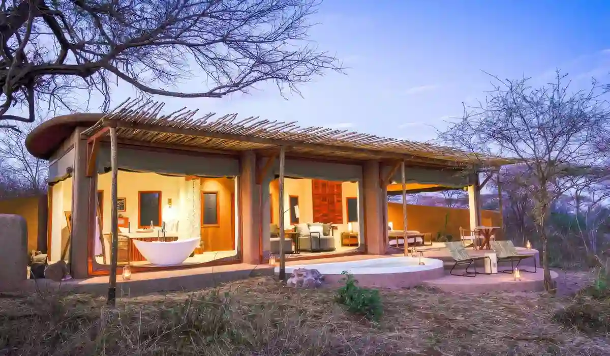 A serene sunset scene at Asanja Ruaha Camp, your ideal Ruaha National Park accommodation.