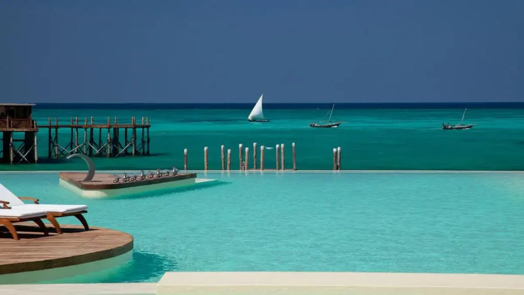 Best in Zanzibar Beach - A captivating image showcasing the top beach destinations in Tanzania, where crystal-clear waters and golden sands create a paradise for beach enthusiasts.
