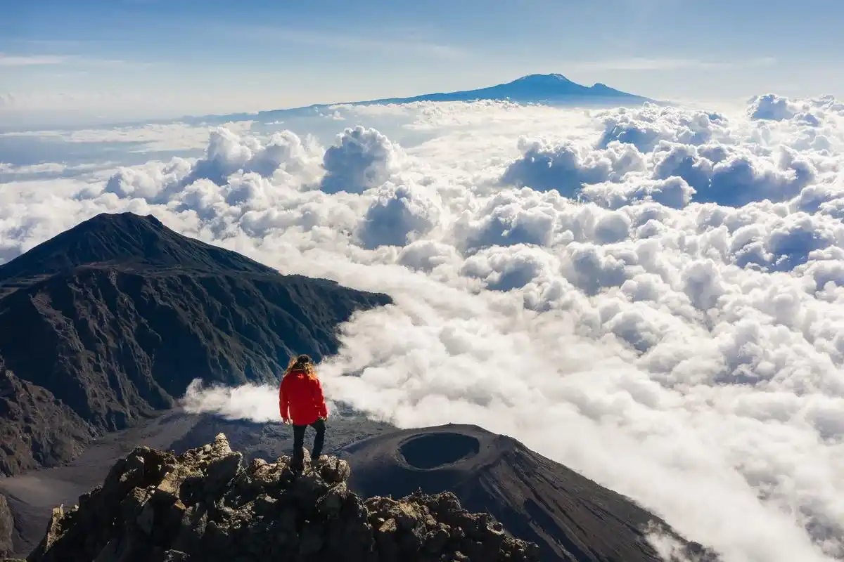 A group of climbers ascending Mount Meru in Tanzania, embarking on the thrilling Mount Meru Climb adventure.