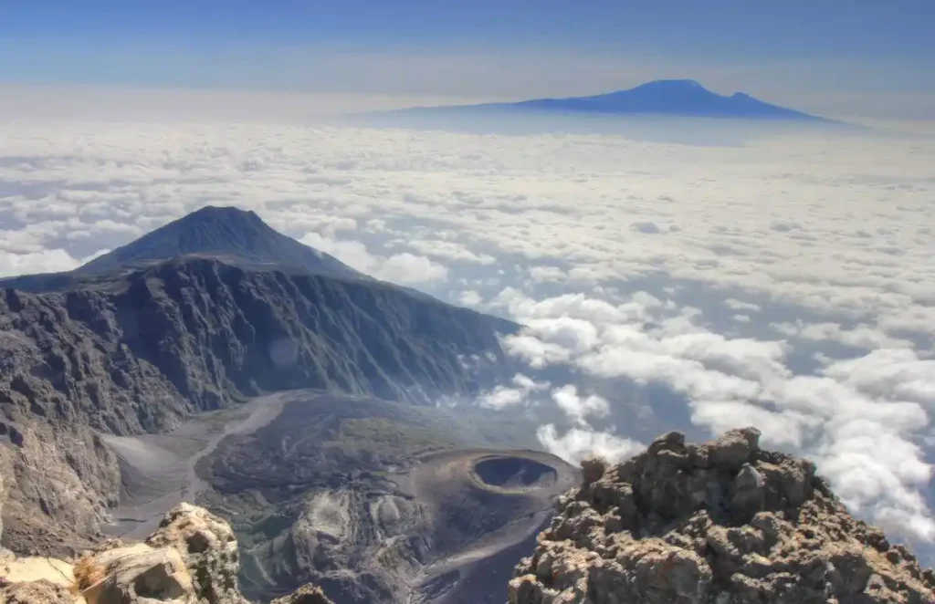 Aerial view from the top of Mount Meru Climb, showcasing the majestic beauty of the landscape below.