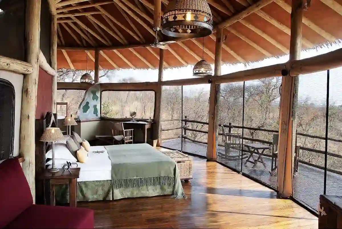 Aerial view of the Elewana Tarangire Treetop Lodge, surrounded by lush greenery in Tarangire National Park - perfect for unforgettable Tarangire Safaris.