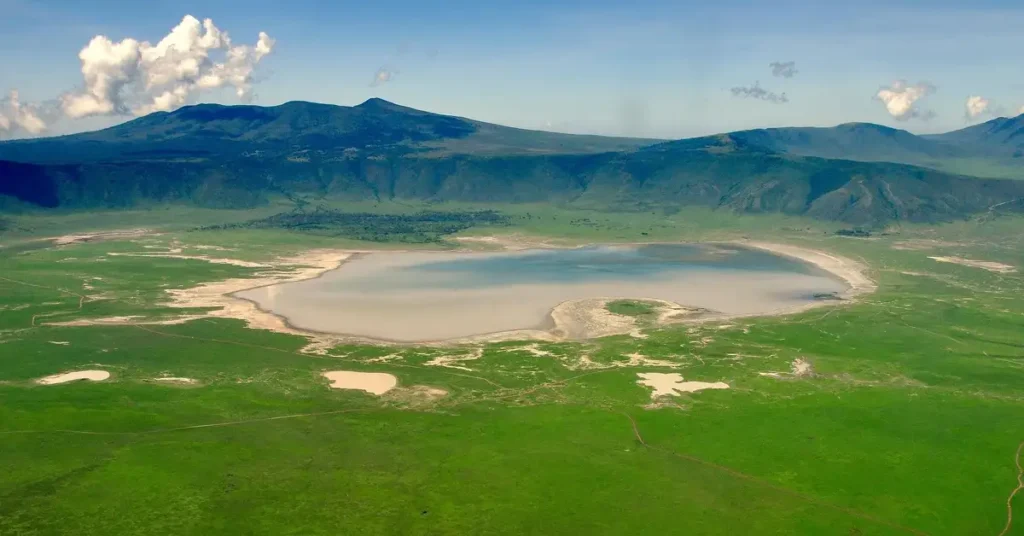 Aerial view of Ngorongoro Crater, showcasing Tanzania natural wonders