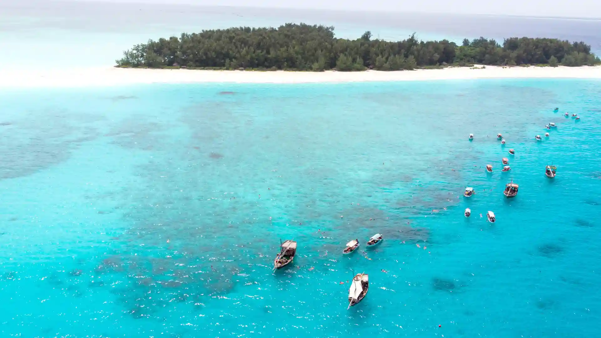 A serene beachscape on Mnemba Island, part of Tanzania's coast, offering a glimpse into Zanzibar Island travel guide.